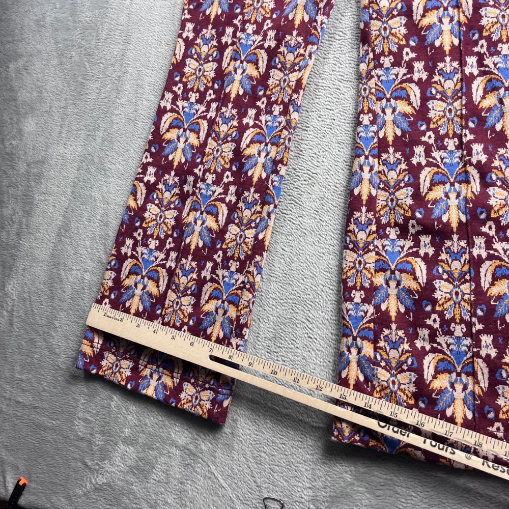 Maeve Anthropologie Margot Damask Tapestry Print Flare Pants Burgundy XS - Picture 7 of 11